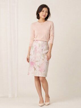 Vintage Y2K Elivan Floral Leather Pencil Skirt Pink Ivory EU 40 W28